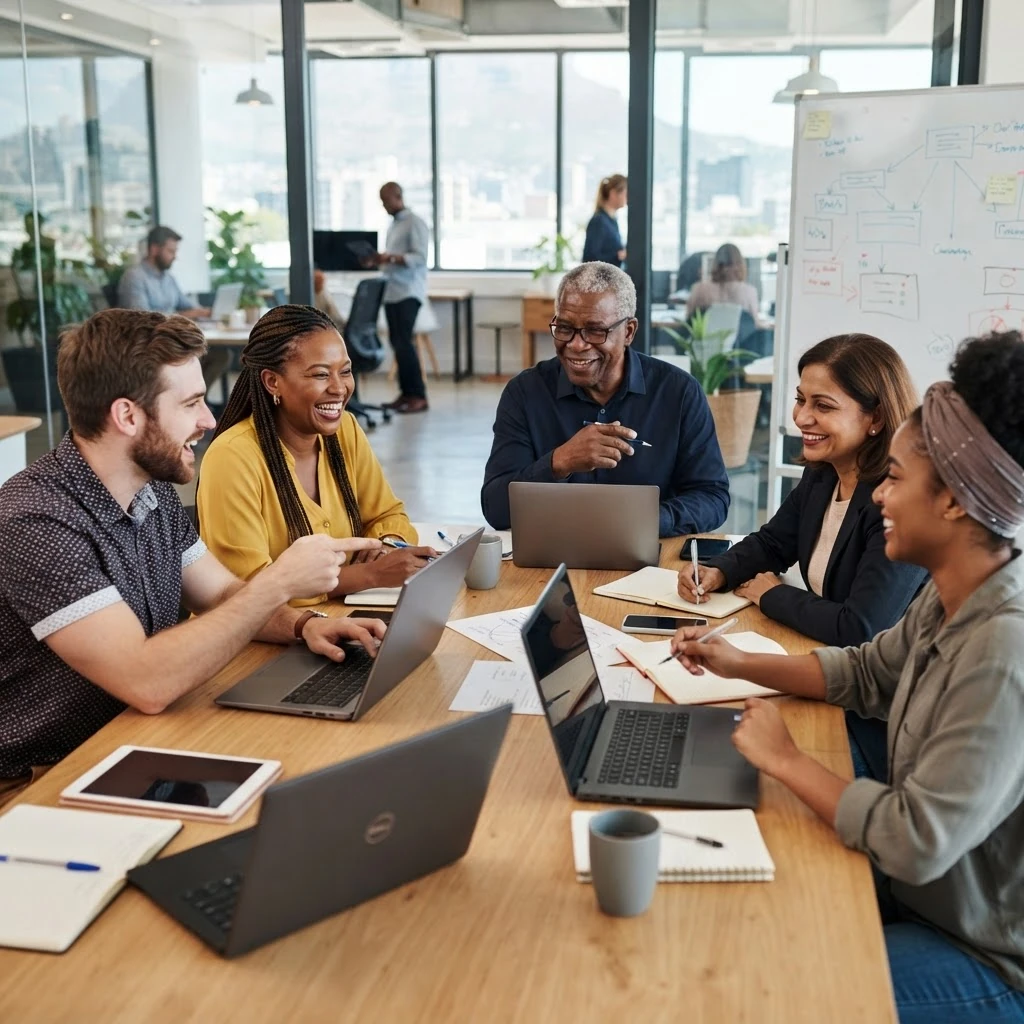 Employees collaborating in a practical workshop